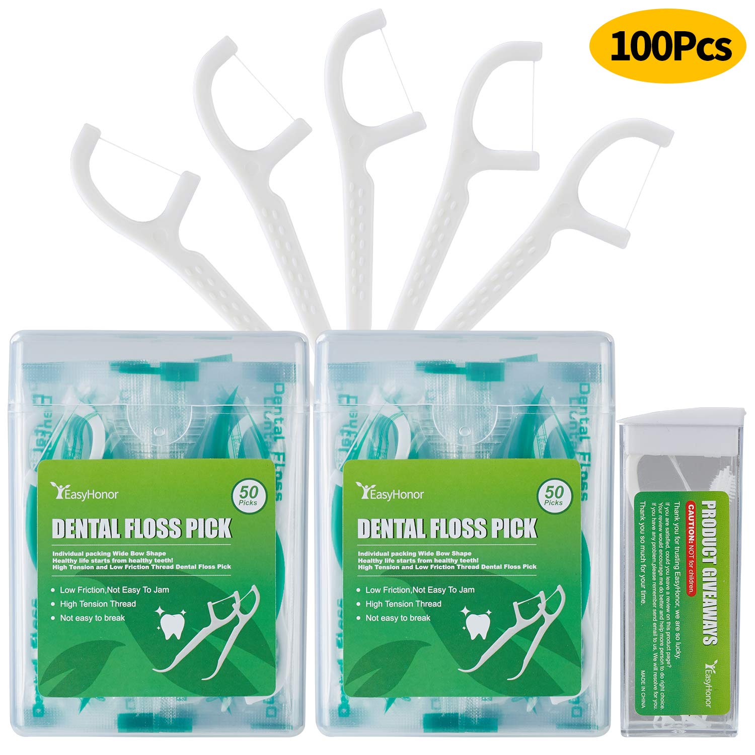 Dental Floss Picks, 2 Travel Floss Cases,100 Counts,Each Individually Wrapped, Dental Flossers,Floss Sticks,Tooth Floss,Dental Sticks,Teeth Flossers Picks,Gift 1 Mini Toothpick Box.