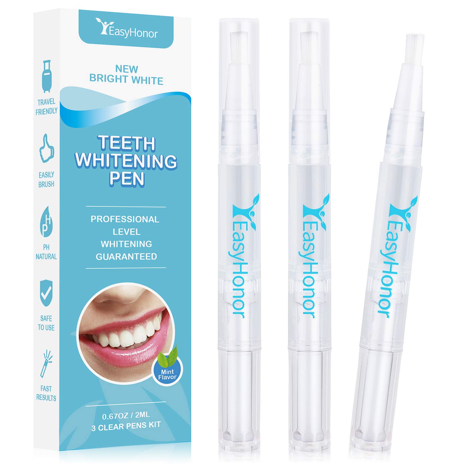 EasyHonor Teeth Whitening Pen Gel Dental - 3 PCS Clear Kit,35% Carbamide Peroxide Gel, Safe and Effective for Teeth Whitening, Travel-Friendly, Easy to Use, Natural Mint Flavor